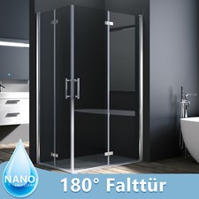 Duschkabine Eckeinstieg 120x80cm Duschabtrennung Falttür Duschwand Duschtür NANO