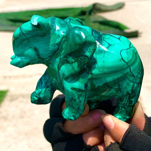 444G Natural glossy Malachite Crystal Handcarved elephant mineral sample - 第 17/20 張圖片