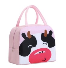 Insulated Lunch Bag Cow Pink Lunch Box School Kids Cute Cartoon Zip Travel New
