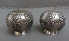 Vintage Sterling Silver Pumpkin Shape Floral Salt & Pepper Shaker Set — photo 1