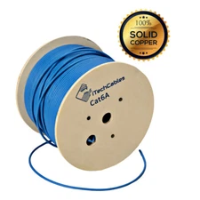 Cat6A Plenum 1000ft UTP Solid Ethernet Cable 23AWG, 750Mhz, (Pure Copper) ,Blue