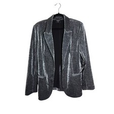 Tahari Silver Shimmering Chrome Lurex Blazer Jacket Size 10