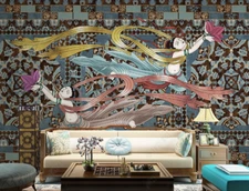 3D Dunhuang Art Feitian Self-adhesive Removeable Wallpaper Wall Mural