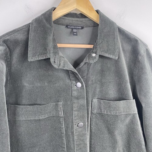 Eileen Fisher Corduroy Shirt Jacket M Green Shacket Organic Minimalist Utility - Picture 7 of 15
