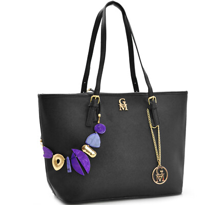 L'Ester Borsa donna ricamata pietre viola particolare nera