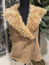 Charming Charlie Women’s SMALL Microsuede Faux Fur Boho Western Winter Vest Y2K