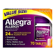 Allegra 24HR Allergy Relief 180mg Tablets - 70 Count Value Size -Exp 2025+