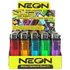 Neon Gas Disposable Lighters Perfect Strike Every Time Pack Of 50