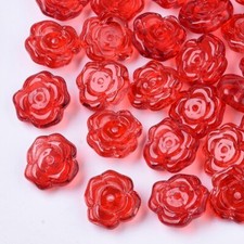 10 Glass Flower Beads Red Floral Jewelry Supplies Rose 14mm