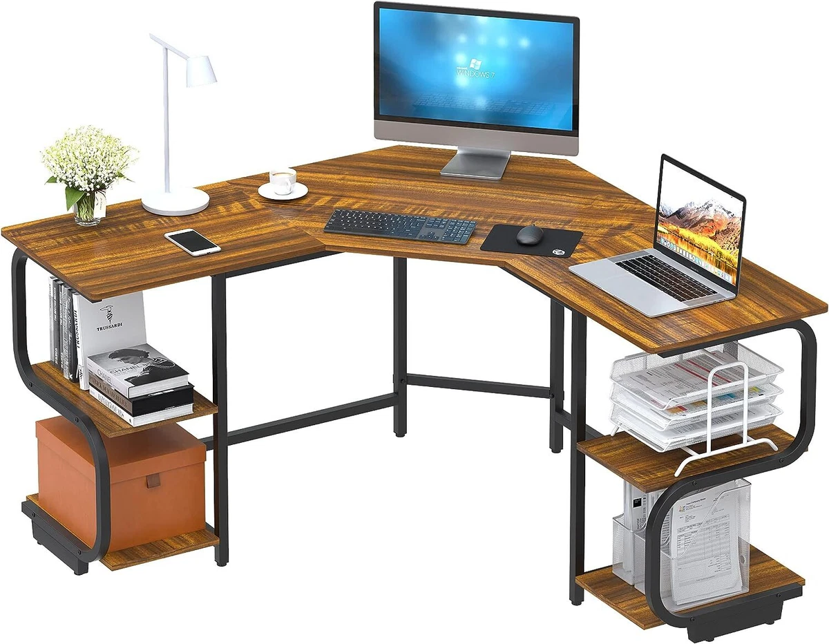 L Shaped Computer Desk for Small Spaces with 4 Tires Shelves