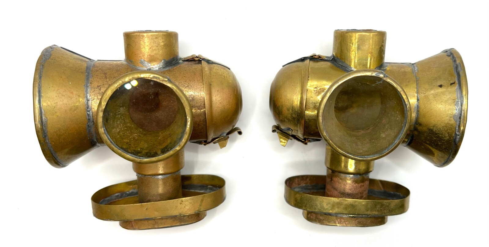 PAIR Vintage CARRIAGE Automobile Buggy Lamps LIGHTS UNIQUE & OLD Brass