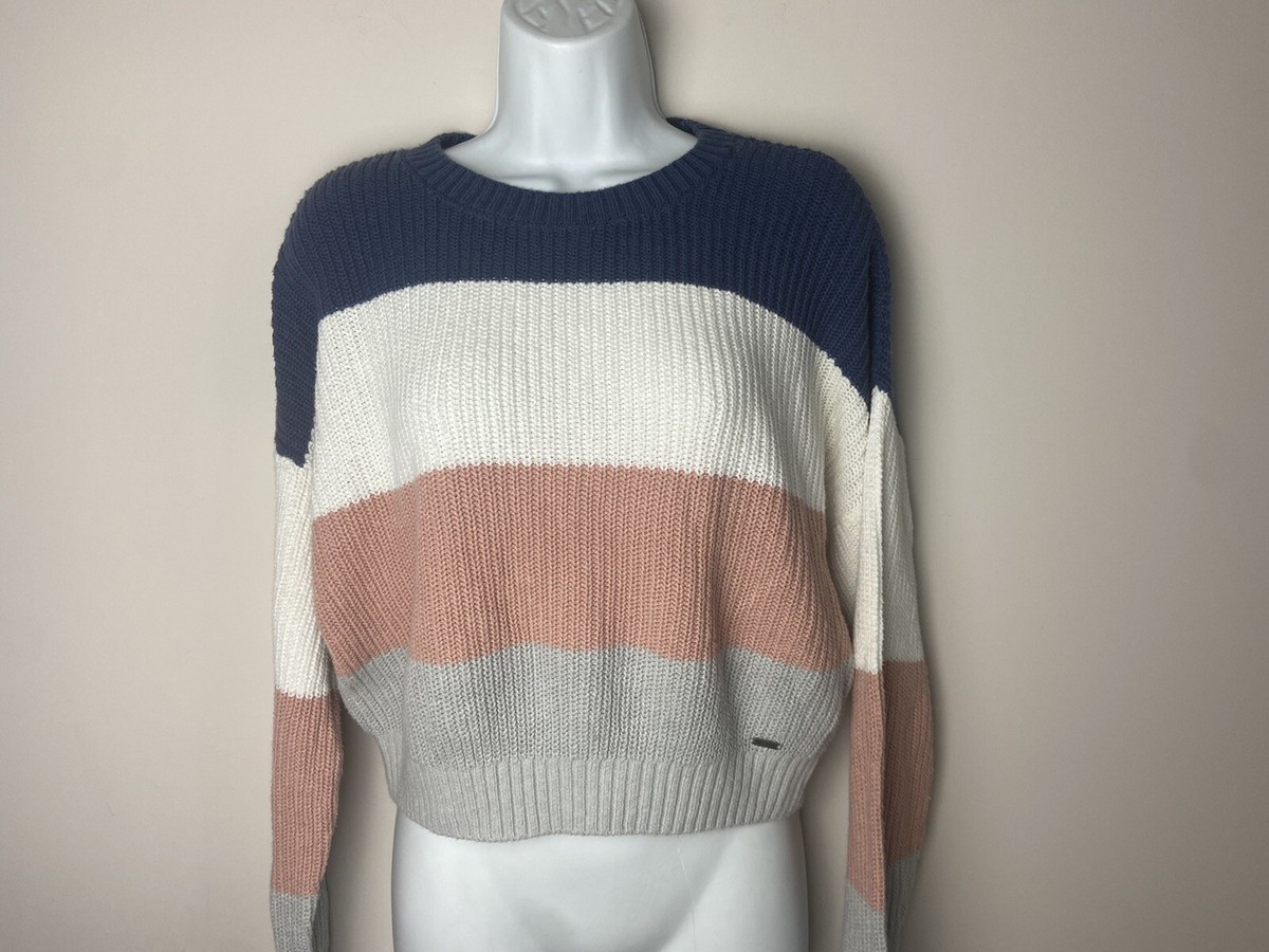 Hollister Women’s Color Block Crewneck Cropped Sweater Striped Long Sleeve  Small