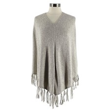 NWT Banana Republic Grey Melange Sweater Knit Poncho V-Neck Popover Fringed XS/S