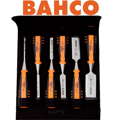 Bahco 6-teiliges Holzmeißel-Set 6 mm - 32 mm präzise geschliffen in Aufbewahrung Geldbörse 424P