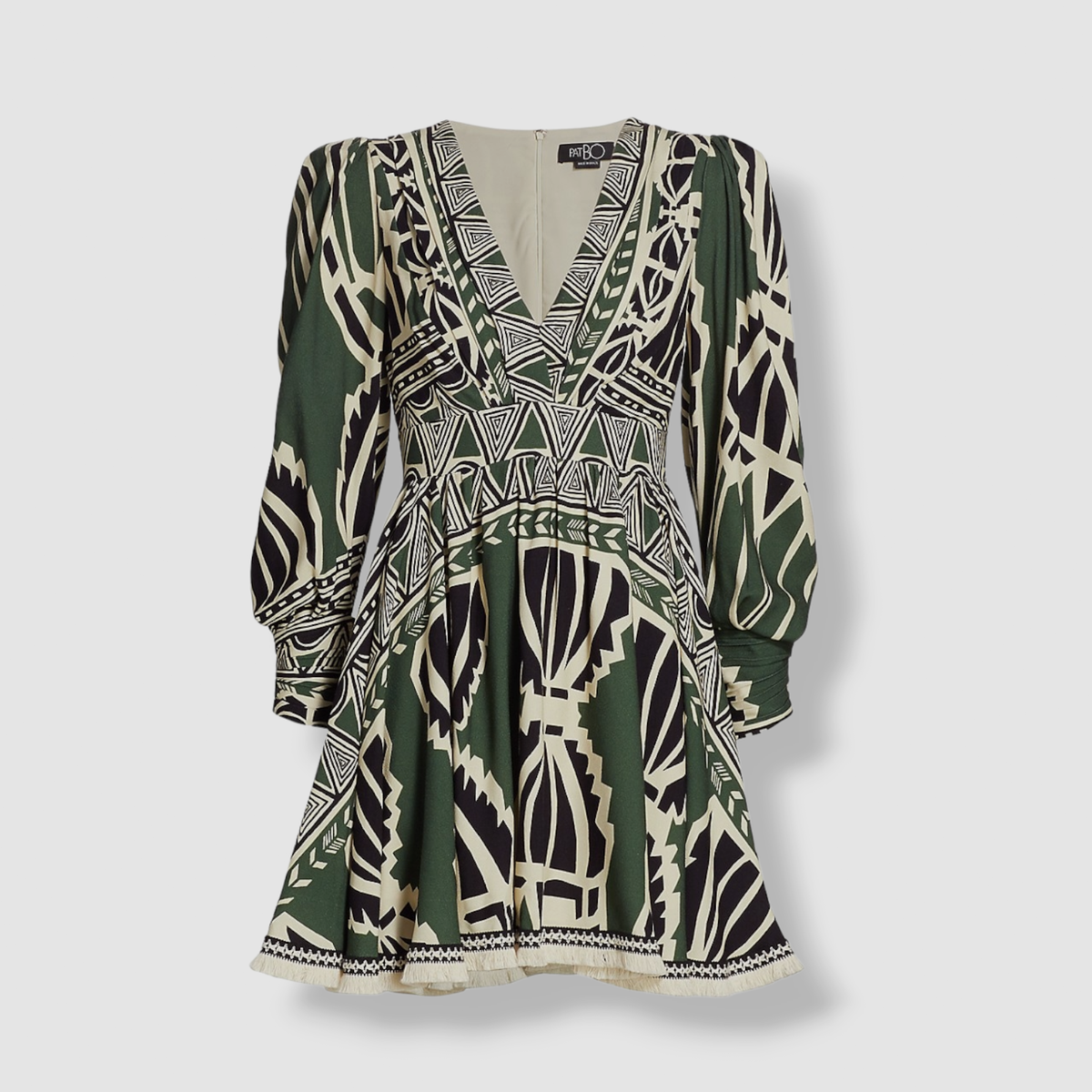 $575 PatBO Women's Green Fringe Trim V-Neck Long Sleeve Mini Dress Size US  2 | eBay