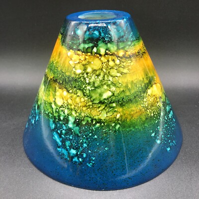 Blue Gold Yellow Green Cone Art Glass Pendant Light Shade Swag Lamp Made Italy