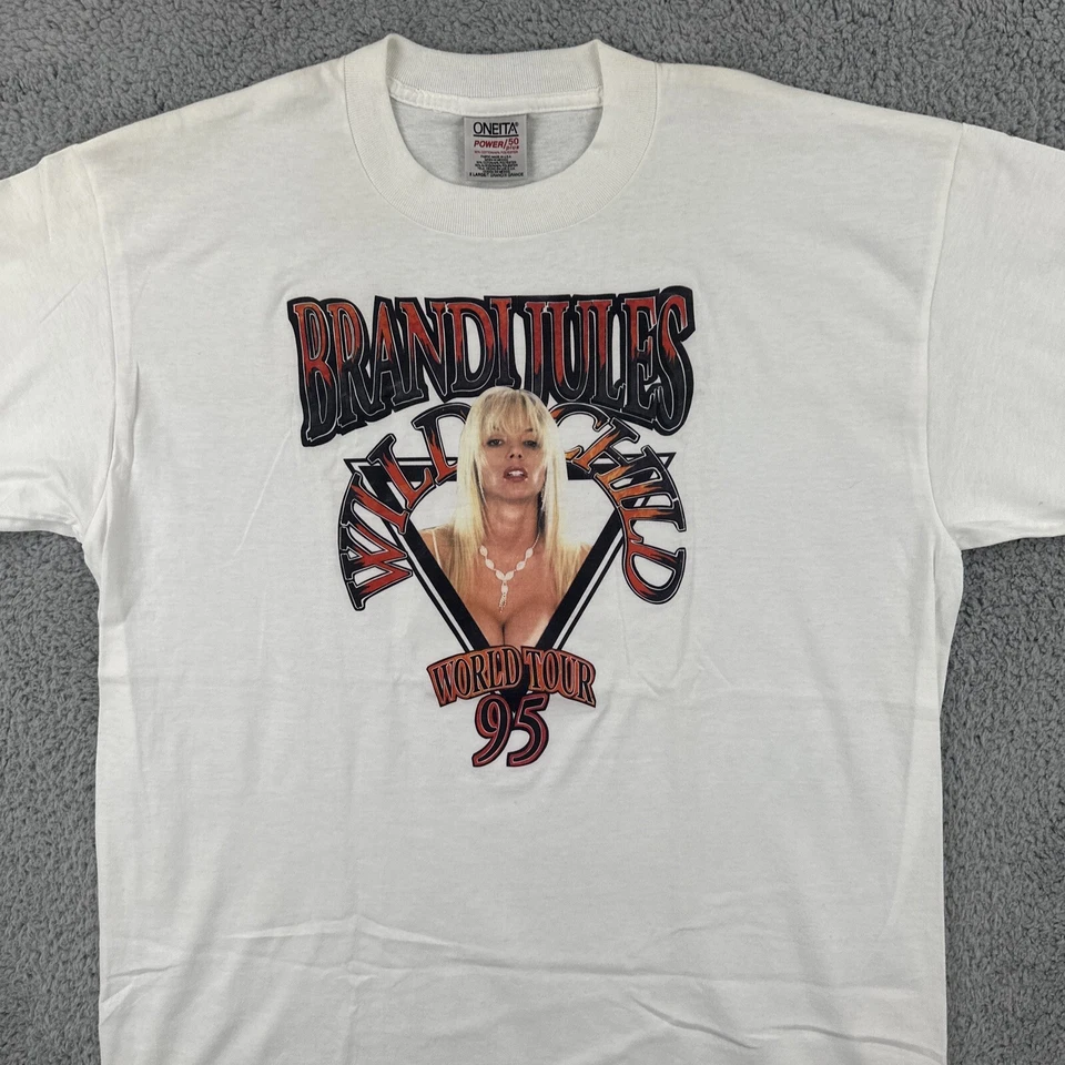 Vintage ONEITA Mens XL White T Shirt Brandi Jules 95 World Tour Porn Star Rare - Image 3 of 4