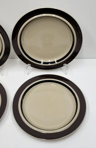 Arabia Finland Ruija Troubadour * 4 Ceramic DINNER PLATES * 10 1/8", Brown Bands - Picture 2 of 10