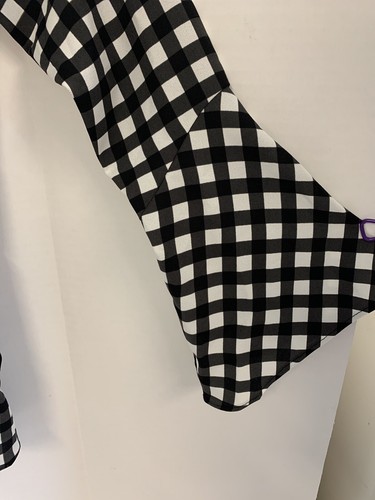 Bar III | Brussels Off Shoulder Bell Sleeve Mini Plaid Top | Black | XXS - Picture 2 of 5