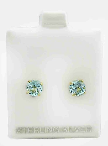 GENUINE 1.38 Cts AQUAMARINE STUD EARRINGS .925 Sterling Silver - NEW WITH TAG