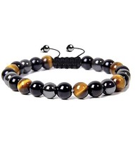 Adjustable Triple Protection Bracelet With Tiger  s Eye, Hematite And Obsidian