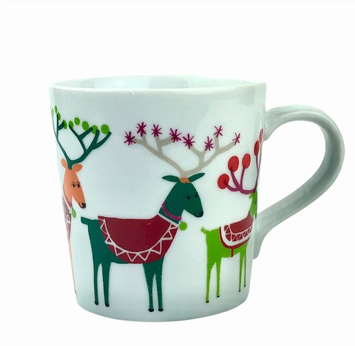 Crate and Barrel Jenny Bowers Reindeer Sleigh Gifts Holiday Ceramic Mugs 2014 - Picture 2 of 7