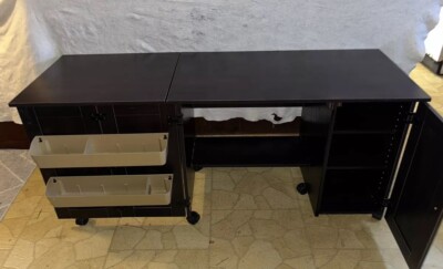 Sewing Craft Cart 40x28x20, Fold Out Top, Shelves, On Wheels