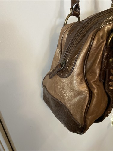 COLDWATER CREEK Faux Leather Gold Bronze Braided Metallic Satchel Purse - Picture 5 of 9