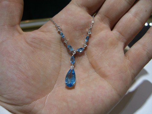 FINE 14K WHITE GOLD DIAMOND AND BLUE TOPAZ PENDANT NEW 6.75 TOTAL CARATS WOW!!! - Picture 5 of 12