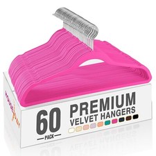 Rosy Red Velvet Hangers 60 Pack Non Slip Clothes Felt Hanger Heavy Duty for C...