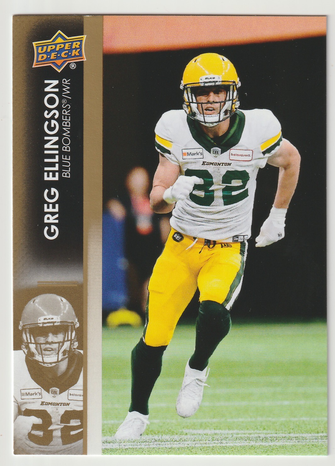 2022 UD CFL Greg Ellingson Card #51 GOLD Parallel Edmonton Elks Florida Int'l