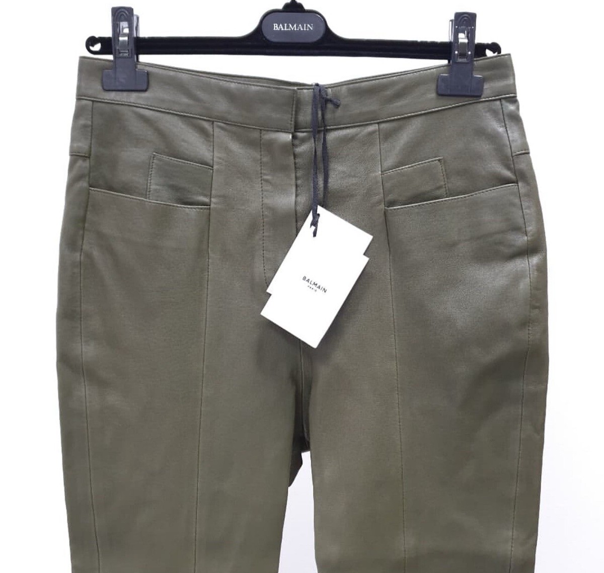 NWT Balmain Khaki Leather Slim Pants Sz.42 | eBay