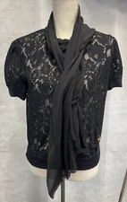 Dolce & Gabbana Black Lace See Through Built In Scarf Blouse Size 40