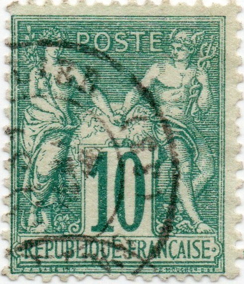 France: SC# 68 (T1) used - 10c green, greenish -  Peace & Commerce