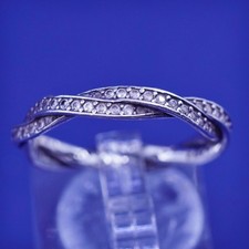 Size 8.5, vintage ALE sterling silver handmade ring, 925 entwined band with cz