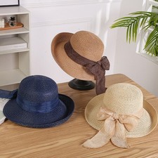 Women's Papyrus Straw Sun Hat with Bow Wide Brim Summer Beach Vacation