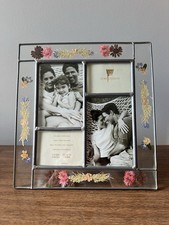 Dried Pressed Flower Stained Glass Picture Frame Vintage 4 Photo