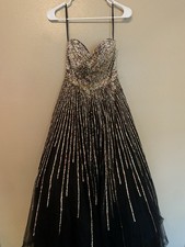 Terani Couture Gold & Black Prom Dress Size 4 Ball gown Sequin Strapless Size 4