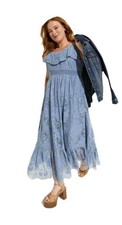 Torrid Maxi Two Tone Lace Tiered Hem Dress Cottagecore Blue Size 3x Casual NWT
