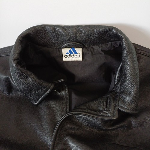 Vintage 90's Adidas Predator Black Leather Jacket Size L Super Rare VG Condition - Picture 5 of 9