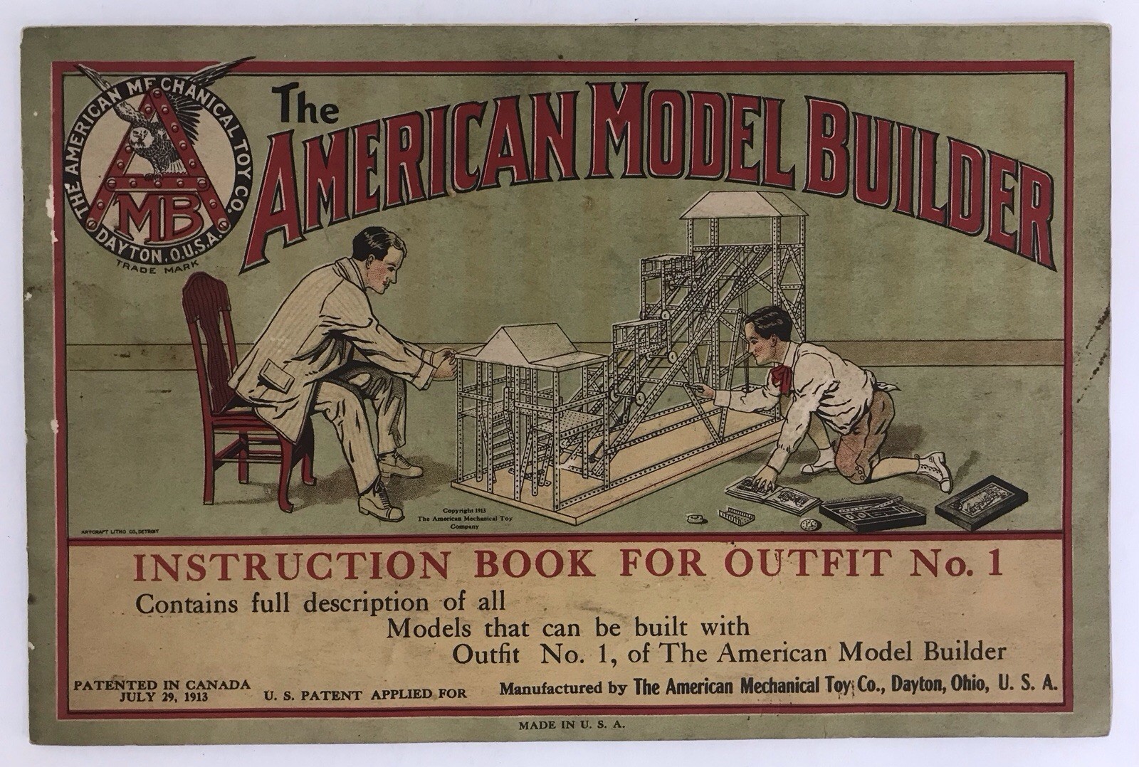 1915 The American Model Builder Instruction Book for Outfit No 1 Erector Manual