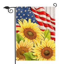 Spring Summer Sunflower 4th of July America Patriotic Garden Flag, Memorial D...