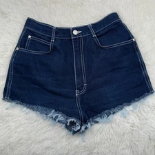 Gitano Denim Shorts Hot Shorts Frayed Hem High Waist White Stitch Vintage Sz 25