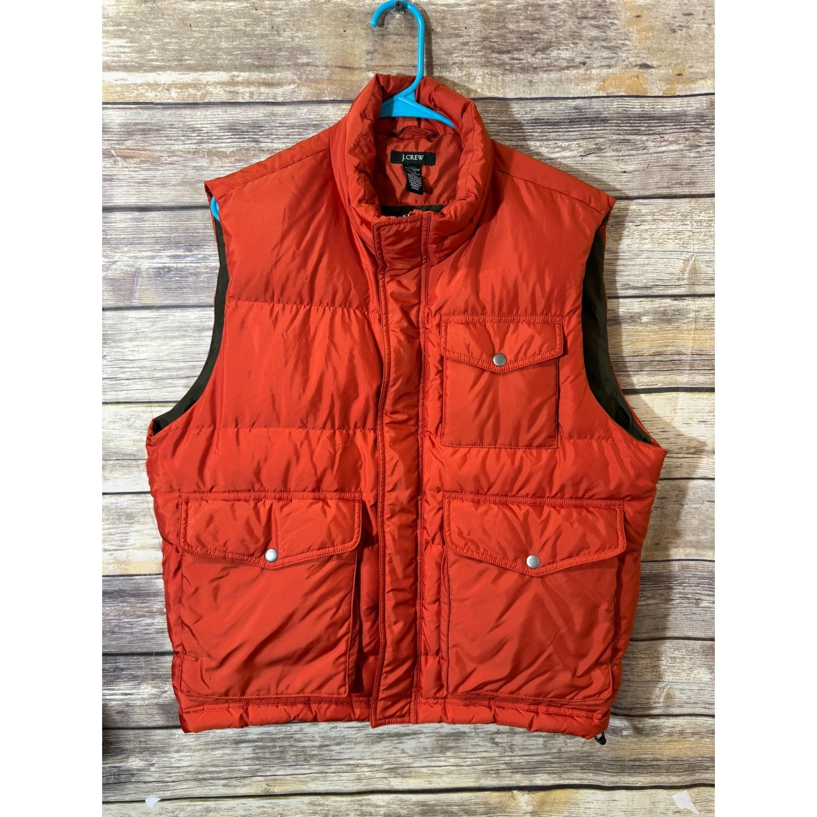 J.Crew Expedition Orange Down Puffer Vest L Large Snap Pockets Vintage 2004
