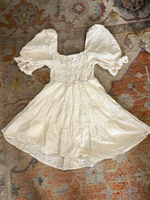 MINKPINK Women’s S Beige/White Striped Smocked Square Neck Puff Sleeve Mini