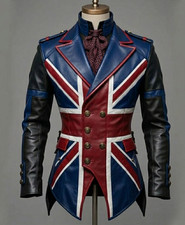 Custom British Flag Leather Tailcoat Jacket - Steampunk / Goth / Cosplay - S-3XL