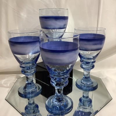 Libbey Nova Blue Striped Goblet 17oz. Vintage - Set of 4