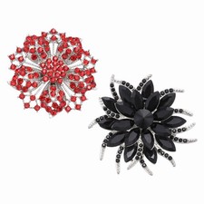 Rhinestone Flower Brooch Pins Set, Sunflower Brooch, Red/Black