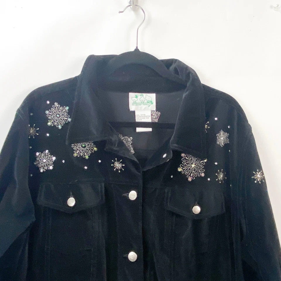 QVC Quacker Factory Holiday Jacket Snowman Velvet Black Womens Plus 1x - Image 2 of 4