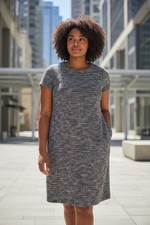 Loft Petite Navy Multicolor, Tweed Short Sleeved Dress Size £.14